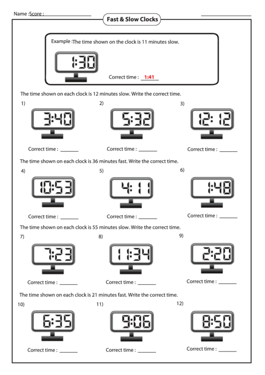 Fast & Slow Clocks Worksheet Printable pdf