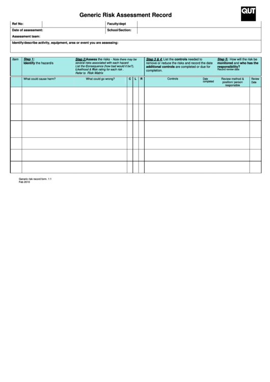 Generic Risk Assessment Record Printable pdf