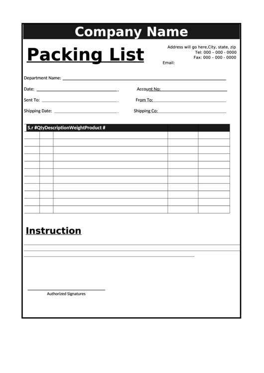 Packing Slip Template Printable pdf