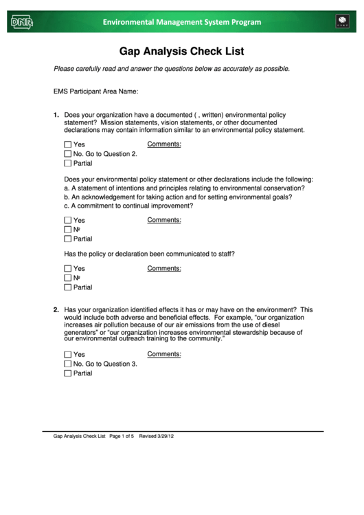 Gap Analysis Checklist Printable pdf
