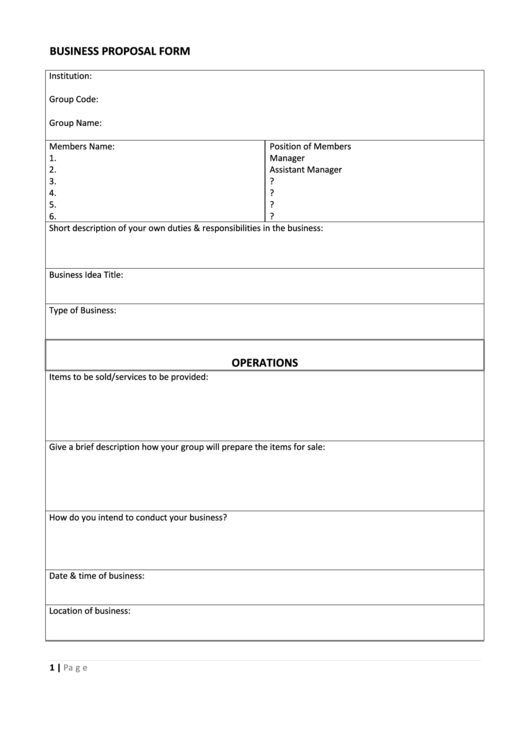Business Proposal Form Printable pdf