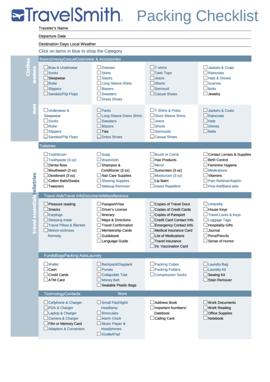 Packing Checklist Printable pdf