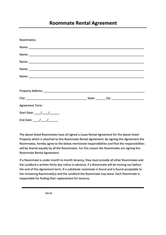 Roommate Rental Agreement Form