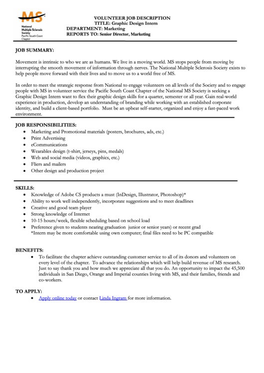 Volunteer Job Description Printable pdf