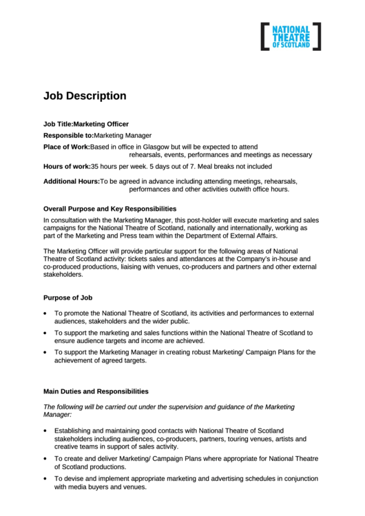 Marketing Officer Job Description Printable pdf