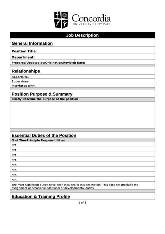 Job Description Printable pdf