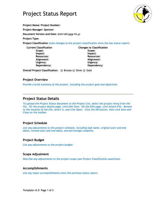 Project Status Report Printable pdf