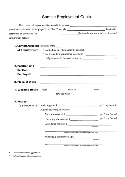 Sample Employment Contract Printable pdf
