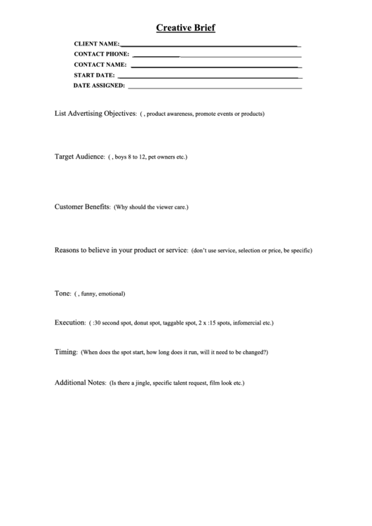 Creative Brief Printable pdf
