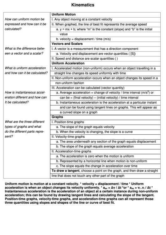 Kinematics - Cornell Notes Template Printable pdf