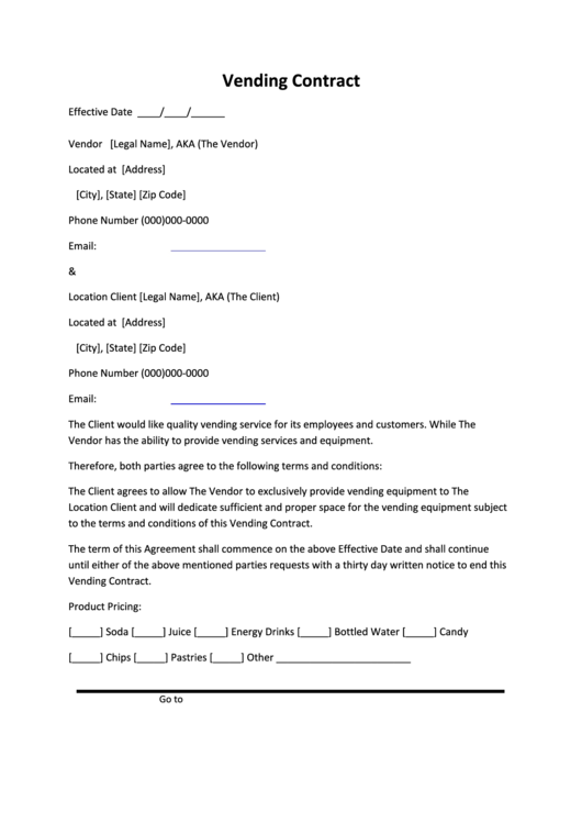 Vending Contract Printable pdf
