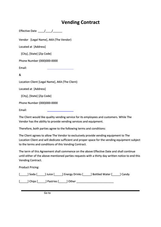 Vending Contract Printable Pdf Download