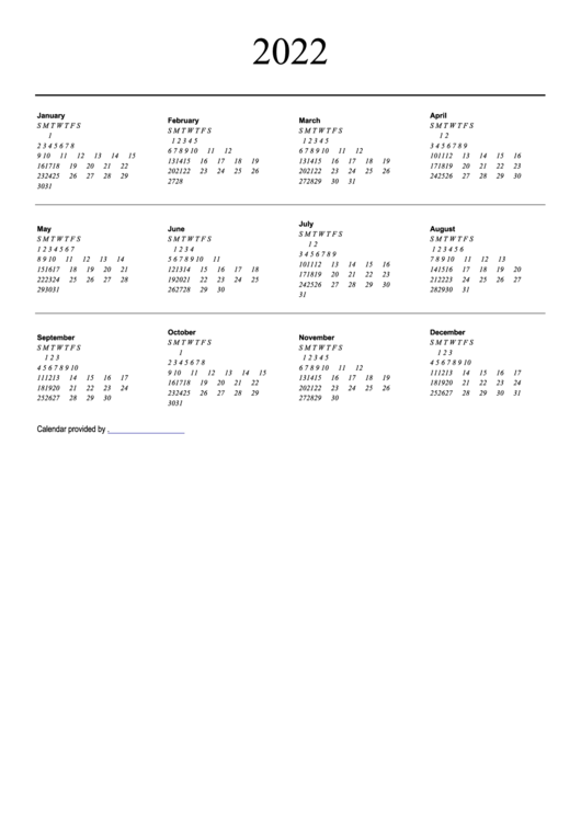 2022 Yearly Calendar Template Printable pdf