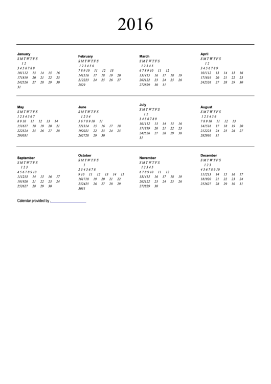 2016 Calendar Template Printable pdf