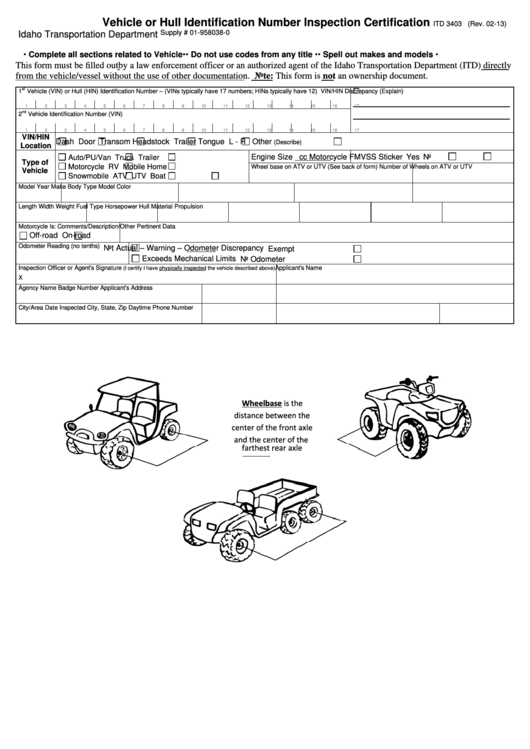 Fillable Vehicle Or Hull Identification Number Inspection Certification Printable pdf