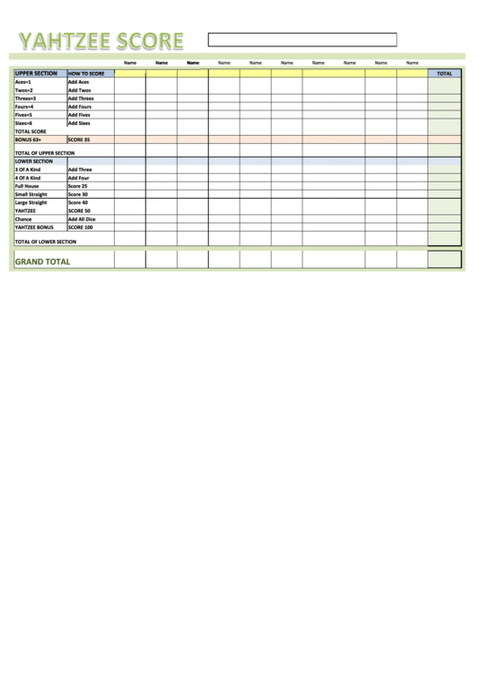 Yahtzee Score Sheets Printable pdf