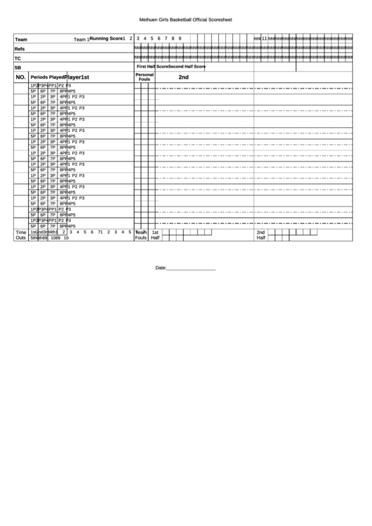 Basketball Official Scoresheet Printable pdf
