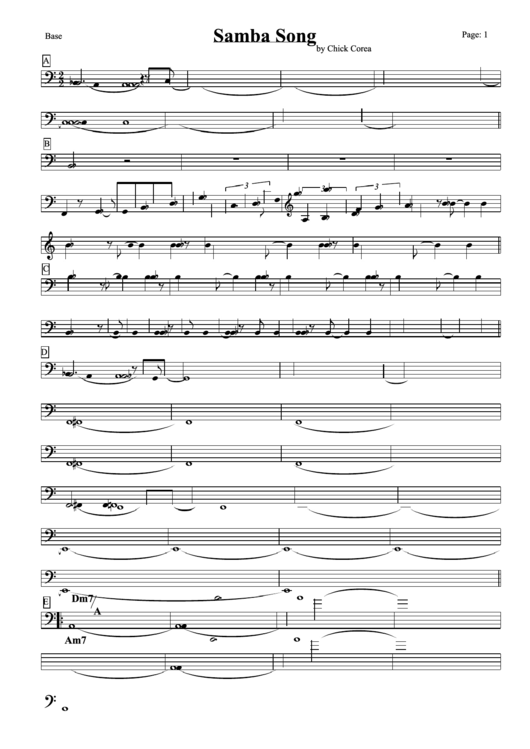Samba Song Bass Sheet Music Printable pdf