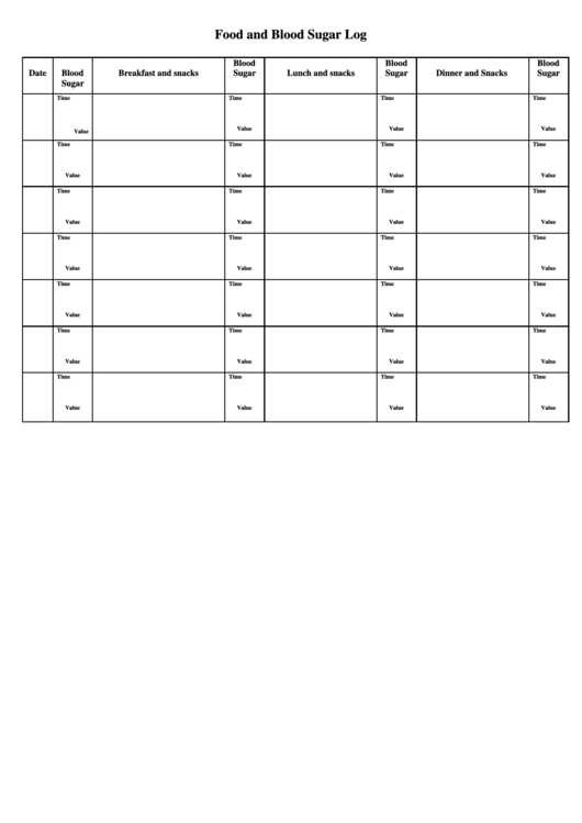 Food And Blood Sugar Log Printable pdf