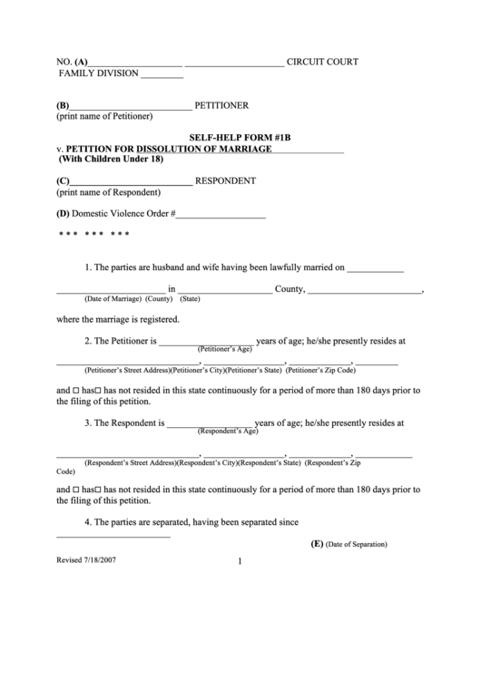 Petition For Dissolution Of Marriage (With Children Under 18) Printable pdf