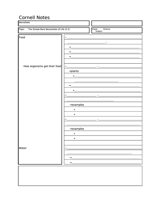 Cornell Notes Printable pdf