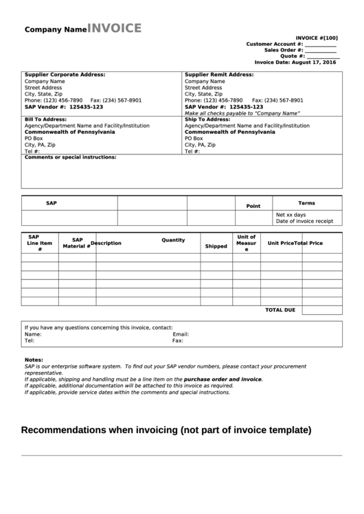 Sample Supplier Invoice Template Printable pdf