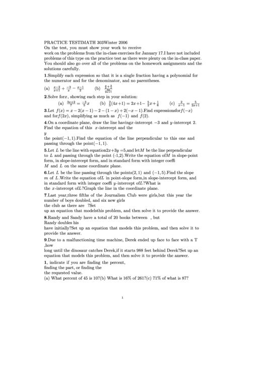 Practice Test I Math 303 Printable pdf