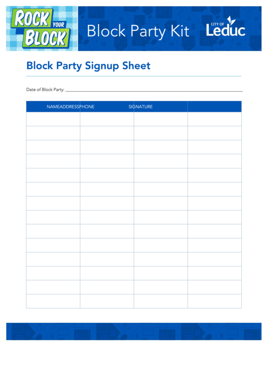 Block Party Sign-Up Sheet Template Printable pdf