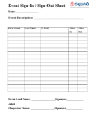 Event Sign-in/sign-out Sheet Template