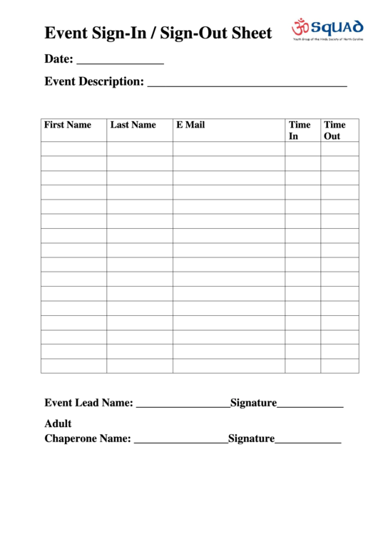 Event Sign-In/sign-Out Sheet Template Printable pdf