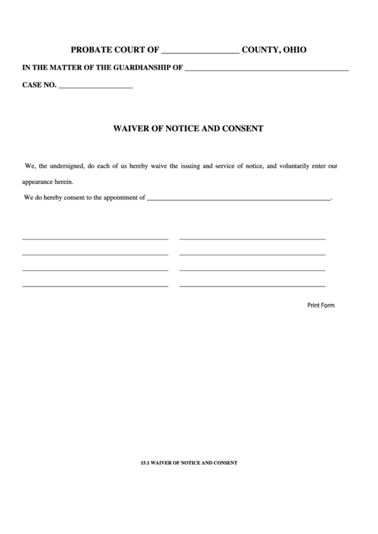 Fillable Waiver Of Notice And Consent Printable pdf