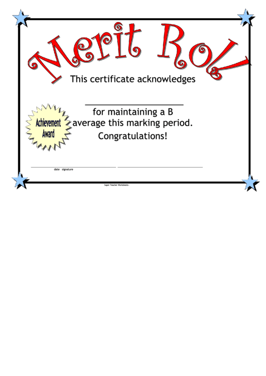 Merit Roll Certificate