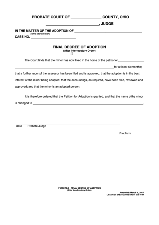 Form 18.6 - Final Decree Of Adoption (after Interlocutory Order)