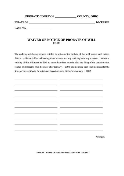 Fillable Waiver Of Notice Of Probate Of Will Printable Pdf Download Fillable Waiver Of Notice Of Probate Of Will Printable Pdf Download