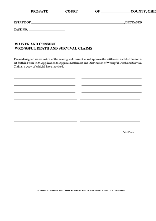 Fillable Waiver And Consent - Wrongful Death And Survival Claims Printable pdf