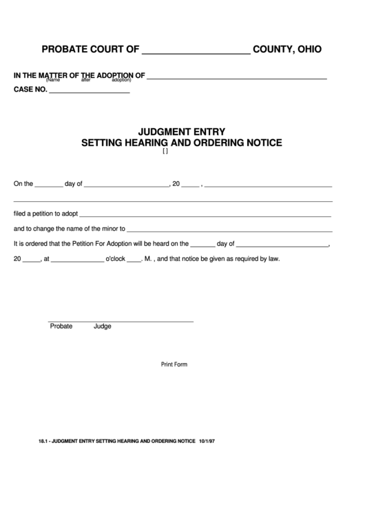 Fillable Judgment Entry Setting Hearing And Ordering Notice Printable pdf