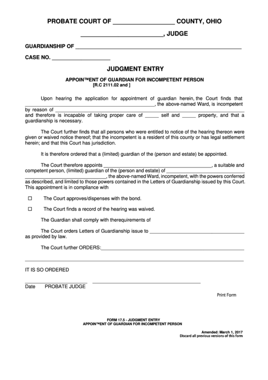 Fillable Judgment Entry Printable pdf