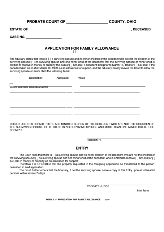 Fillable Application For Family Allowance Printable pdf