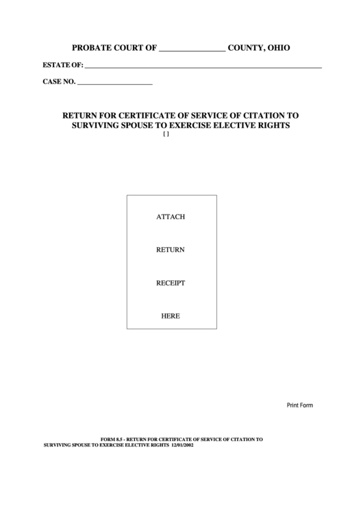 Fillable Return For Certificate Of Service Of Citation To Surviving Spouse To Exercise Elective Rights Printable pdf