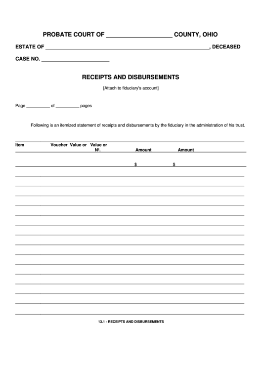 Fillable Receipts And Disbursements Printable pdf