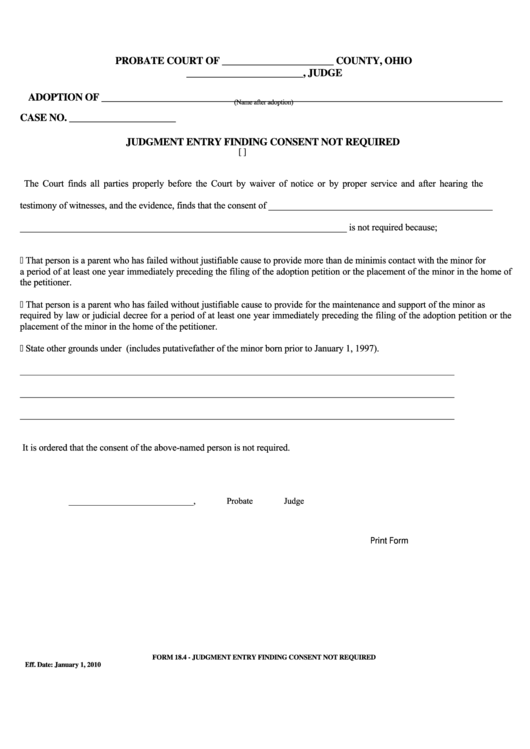 Fillable Judgment Entry Finding Consent Not Required Printable pdf