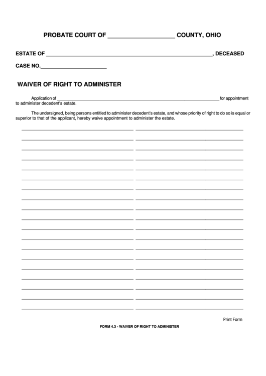 Fillable Waiver Of Right To Administer Printable pdf