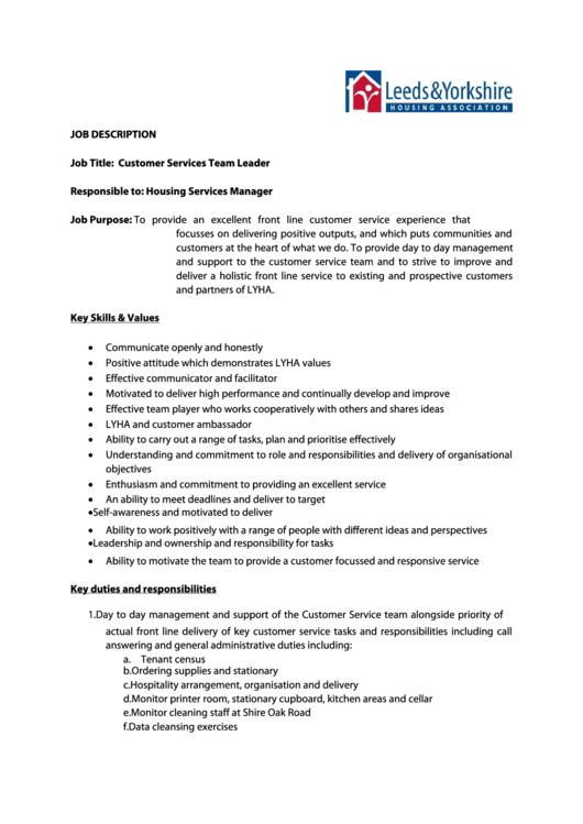 Job Description Template Printable pdf
