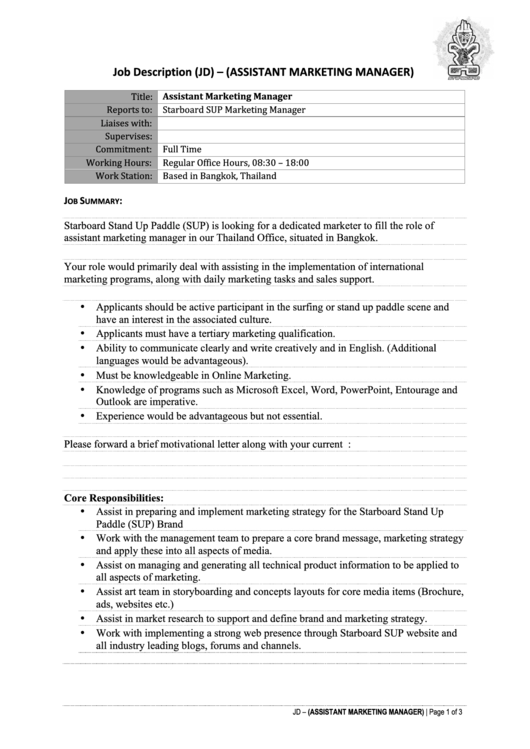 Assistant Marketing Manager Printable pdf