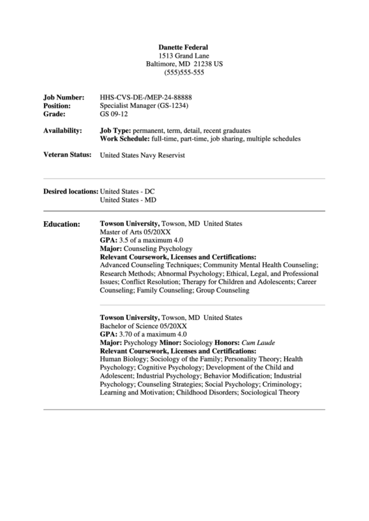 Federal Resume Sample Printable pdf