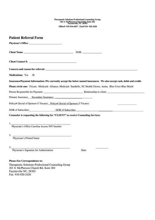 Sample Patient Referral Form Printable pdf