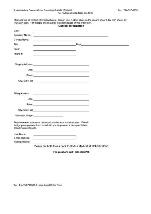 Xodus Medical Custom Order Form Printable pdf