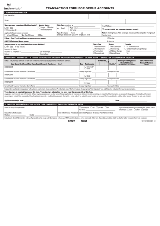 Fillable Transaction Form For Group Accounts Printable Pdf Download