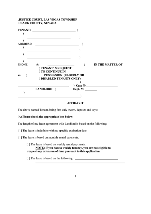 Fillable Affidavit Court Form Nevada Printable pdf