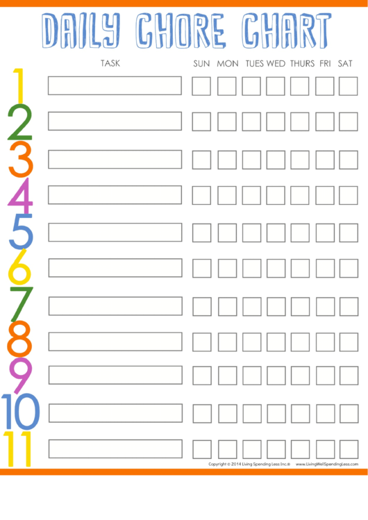 Colorful Daily Chore Chart With Checklist Printable pdf